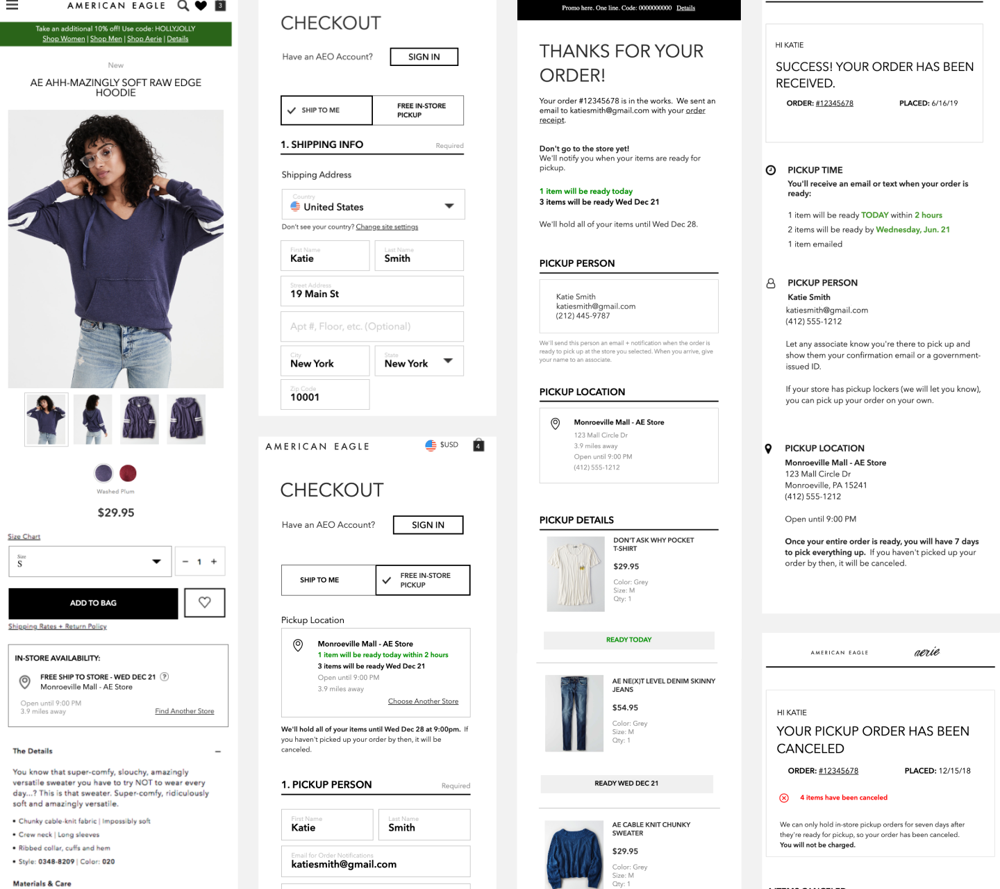 BOPIS Lo-fi Wireframes and Checkout Flows
